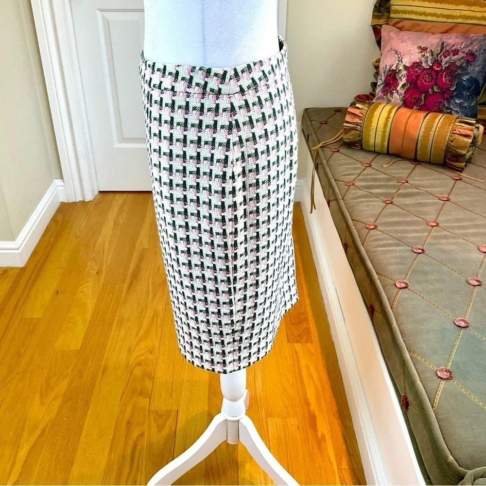 Boden Skirt Pencil Woven Plaid White Pink Petite (10P)